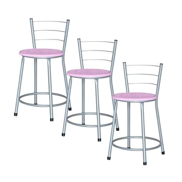 Jogo 3 Banquetas Baixas Ratan Cinza Retro Lilás