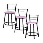 Jogo 3 Banquetas Baixas Ratan Preta Cristal Lilás