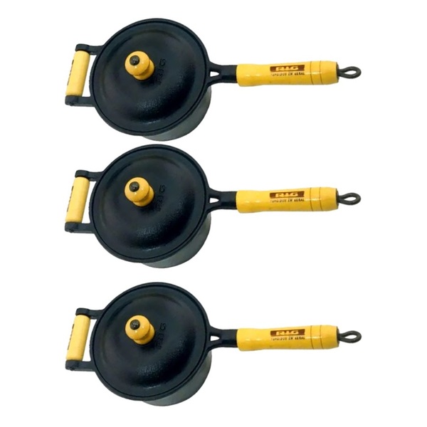 Jogo 3 Caçarolas De Ferro Fundido E Cabo Madeira Tampa Ferro