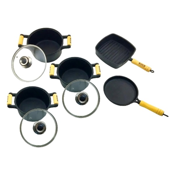 Jogo 3 Caçarolas Tampa Vidro  Tapioca E Cook Grill De Ferro