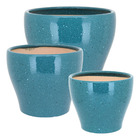 Jogo 3 Cachepô Cerâmica Azul Vaso Decorativo Planta