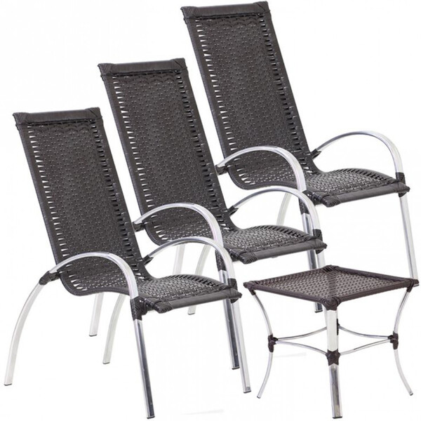 Jogo 3 Cadeiras E Mesa Alumínio Para Área Jardim E Piscina Tr