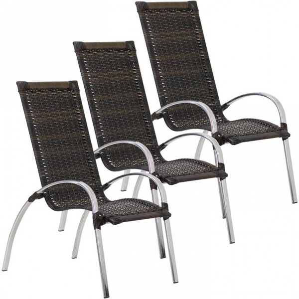 Jogo 3 Cadeiras Garden Alumínio Para Área Jardim Piscina Trama