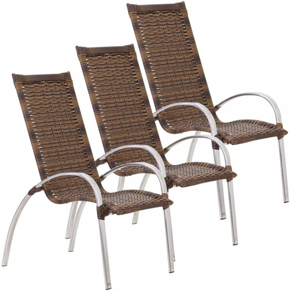 Jogo 3 Cadeiras Garden Alumínio Para Área Jardim Piscina Trama