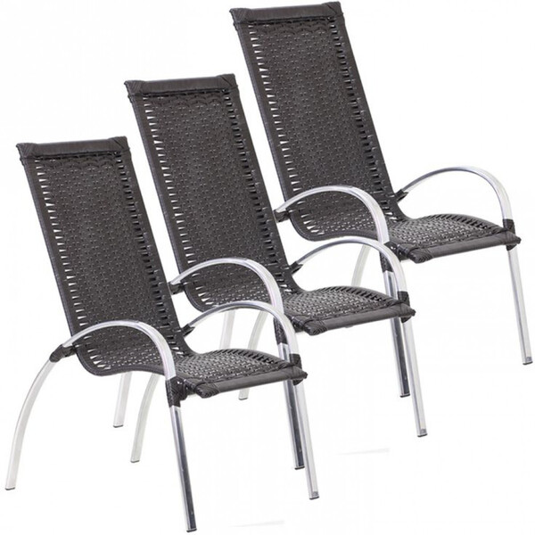 Jogo 3 Cadeiras Garden Alumínio Para Área Jardim Piscina Trama
