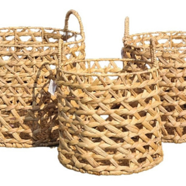 Jogo 3 Cestos Fibra Aguapé Organizador Multiuso 33x41 Marrom