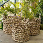 Jogo 3 Cestos Fibra Aguapé Organizador Multiuso 33x41 Marrom