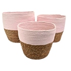 Jogo 3 Cestos Fibra Natural Algodão Rosa Organizador Multiuso