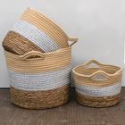 Jogo 3 Cestos Fibra Natural E Algodão Cinza Com Palha