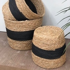 Jogo 3 Cestos Fibra Natural Organizador Palha Com Preto