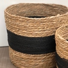 Jogo 3 Cestos Fibra Natural Organizador Palha Com Preto