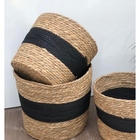 Jogo 3 Cestos Fibra Natural Organizador Palha Com Preto