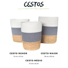 Jogo 3 Cestos Fibra Natural Organizador Planta Branco Cinza