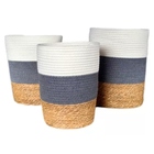 Jogo 3 Cestos Fibra Natural Organizador Planta Branco Cinza
