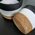 Jogo 3 Cestos Fibra Natural Preto E Branco Multiuso