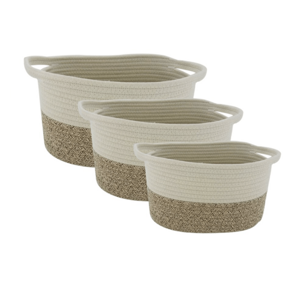 Jogo 3 Cestos Ovais Gist Cotton C/ Alça Mimo Style Bh22275
