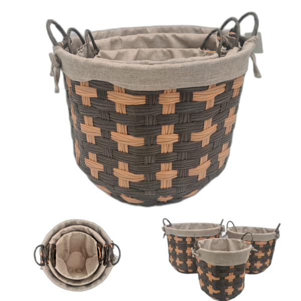 Jogo 3 Cestos Planta Fibra Sintética Organizador Multiuso