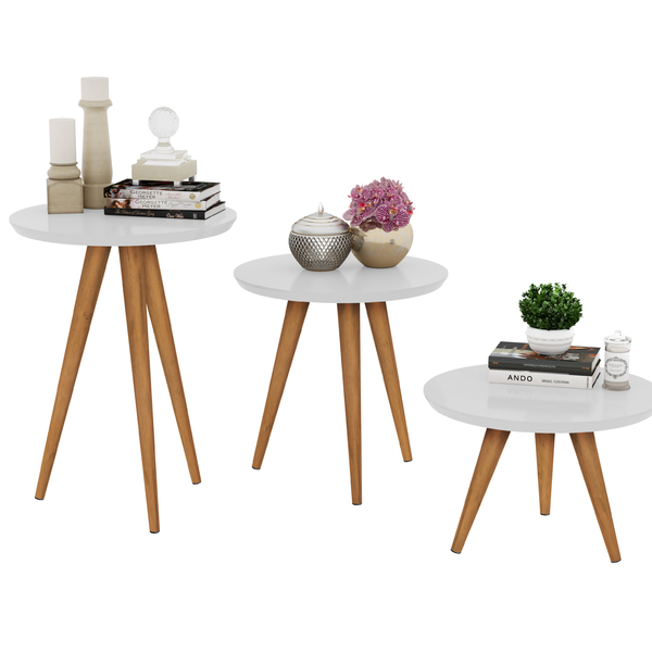 Jogo 3 Mesas Retrô Pés Palito, Centro, Lateral E Apoio Classi