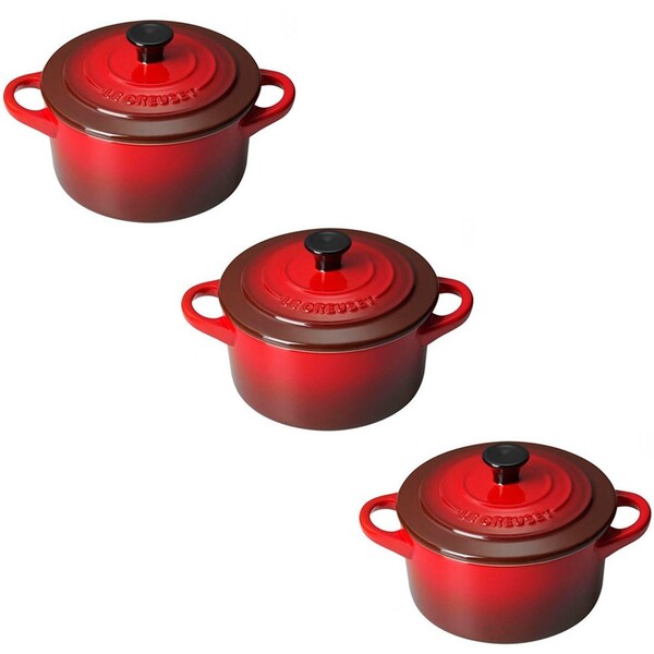 Jogo 3 Mini Cocottes Cerâmica 250ml Le Creuset - Vermelha