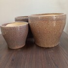 Jogo 3 Peças Cachepô Cerâmica Bege Decorativo Planta Vaso