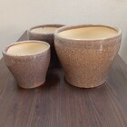 Jogo 3 Peças Cachepô Cerâmica Bege Decorativo Planta Vaso