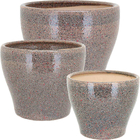 Jogo 3 Peças Cachepô Cerâmica Bege Decorativo Planta Vaso