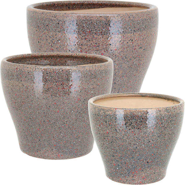 Jogo 3 Peças Cachepô Cerâmica Bege Decorativo Planta Vaso