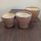 Jogo 3 Peças Cachepô Cerâmica Bege Decorativo Planta Vaso