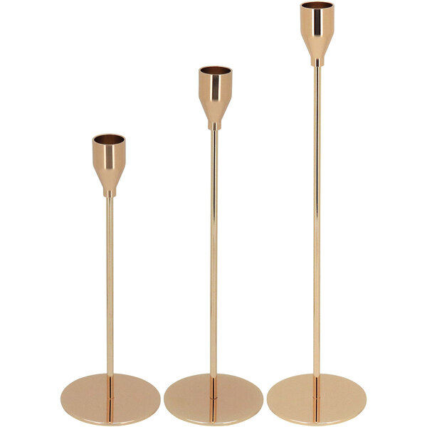 Jogo 3 Peças Castiçal Porta Vela Metal Dourado