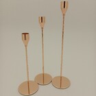 Jogo 3 Peças Castiçal Porta Vela Metal Dourado