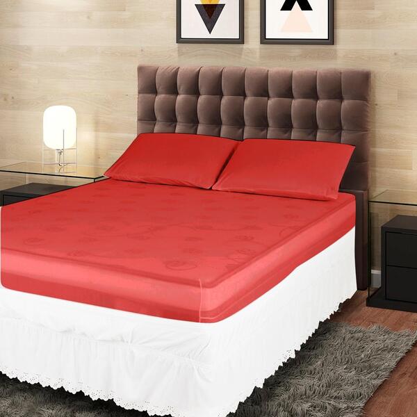 Jogo 3 Peças Lençol + Fronha Casal Malha Gel Elástico Liso