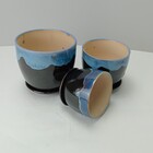 Jogo 3 Peças Vaso Cachepô Planta Home&co Cerâmica Azul