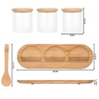 Jogo 3 Potes De Vidro C- Tampa, Colher E Suporte Em Bambu