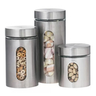 Jogo 3 Potes Para Mantimentos Inox E Vidro Tampa De Rosca