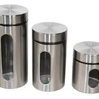 Jogo 3 Potes Para Mantimentos Inox E Vidro Tampa De Rosca