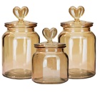 Jogo 3 Potes Vidro Âmbar Decor Afeto Coração 650ml E 1 Litro