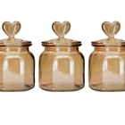 Jogo 3 Potes Vidro Hermético Âmbar Decor Afeto Coração 650ml