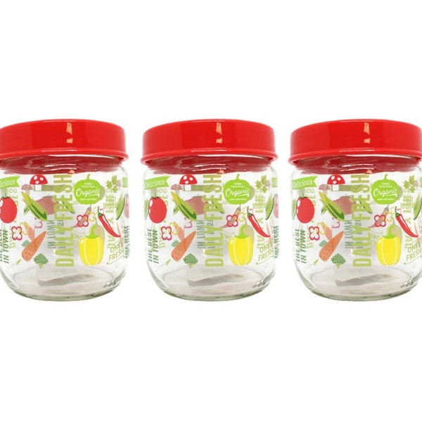 Jogo 3 Potes Vidro Vegetais 425ml Tampa Com Rosca - Fratelli