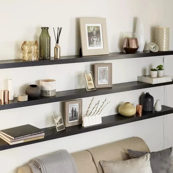 Jogo 3 Prateleiras 1200x200 Mdf Preta Com Suporte Invisivel