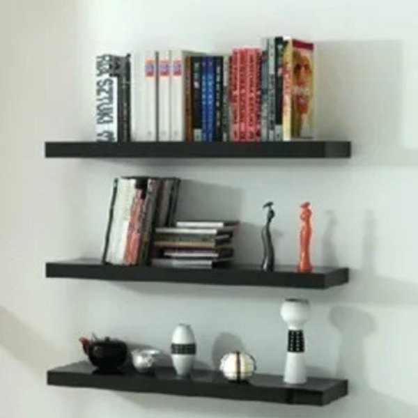 Jogo 3 Prateleiras Preta 30x15 Com Suporte