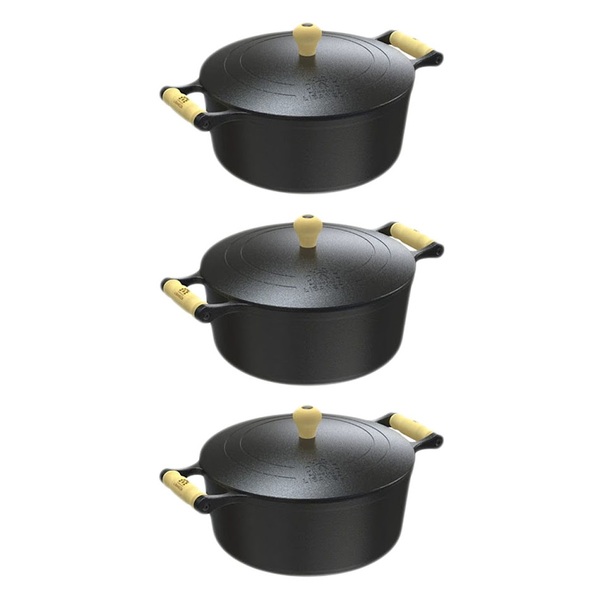 Jogo 3 Und Caçarolas Ferro E Alça Madeira 1 0  1 55 E 2 05 L