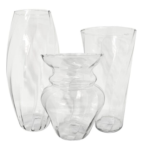 Jogo 3 Vasos Decorativos Vidro Rigado Ibiza, Áster E Oriental