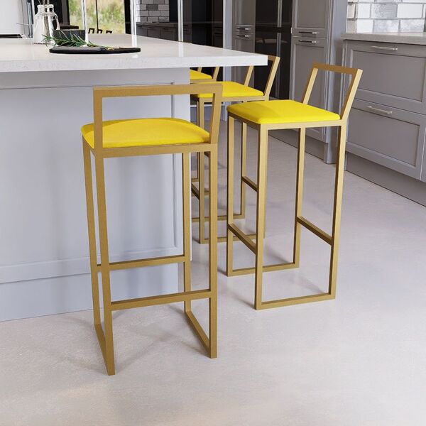 Jogo 4 Banqueta Alta Balcão Bistrô Dourada Confort Industrial