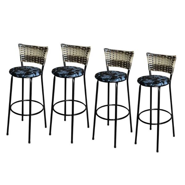Jogo 4 Banqueta Alta Para Cozinha Ratan Cappuccino Premium Pr