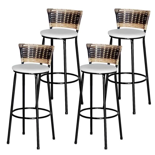 Jogo 4 Banqueta Alta Ratan Hawai Preta Cappuccino Premium - L