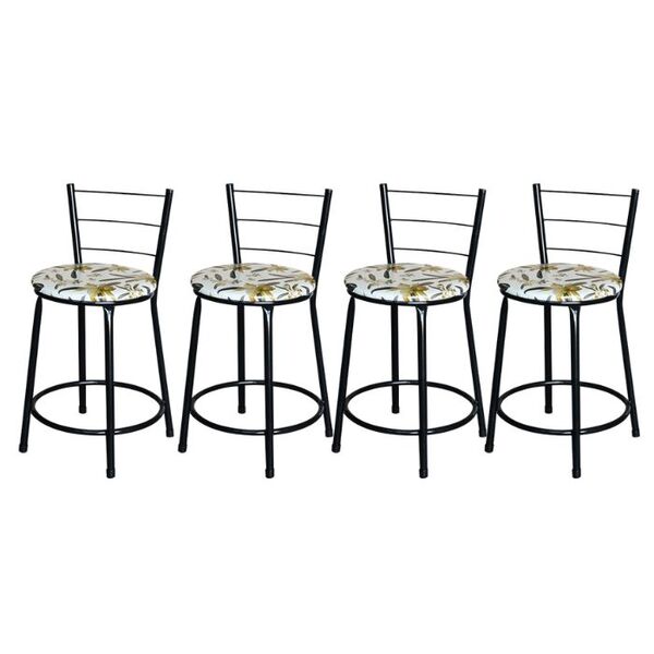 Jogo 4 Banqueta Baixa Para Cozinha Epoxi Preta Estofado Flora