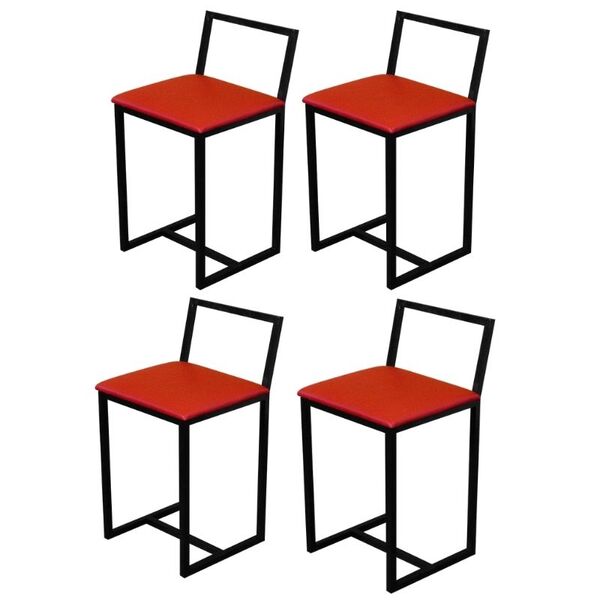 Jogo 4 Banqueta Baixa Para Cozinha Preta Industrial Estofado