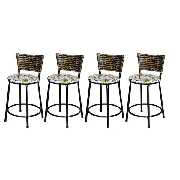 Jogo 4 Banqueta Baixa Para Cozinha Ratan Cappuccino Preta Est