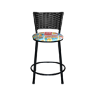 Jogo 4 Banqueta Baixa Para Cozinha Ratan Preta Estofado Cerve