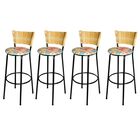 Jogo 4 Banquetas Alta Para Cozinha Ratan Palha Preta Estofado